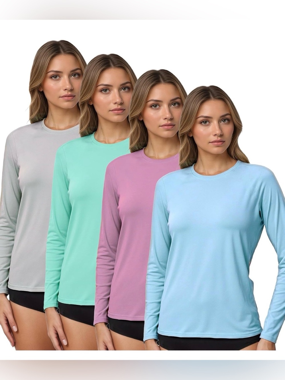 Kinglaman 4 Pack Rash Guard UPF 50+ SPF UV Long Sleeve Swim Shirt-SIZE S